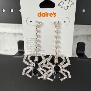 Claire's Crystal Beaded Spider Dangle Earrings NWT
